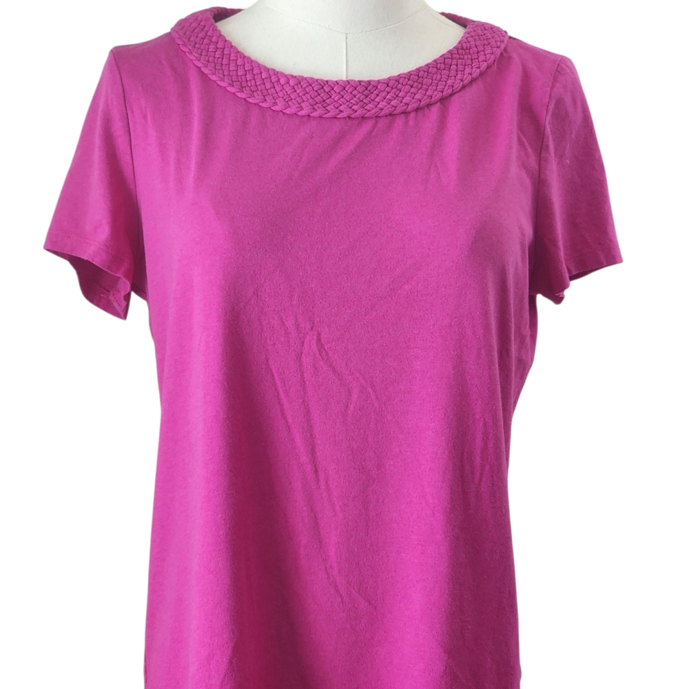Talbots Fuchsia Braided Neck Short Sleeve Top